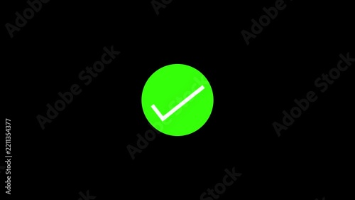 Green Circle Checkmark Animation Loading and Success Symbol on Black Background for User Interface Design