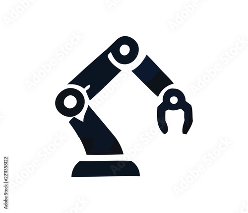 Black robotic arm icon for industrial manufacturing automation