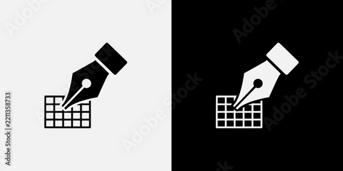 Fountain pen nib drawing on grid paper icon representing technical writing and precise drafting tools for engineering or creative projects.