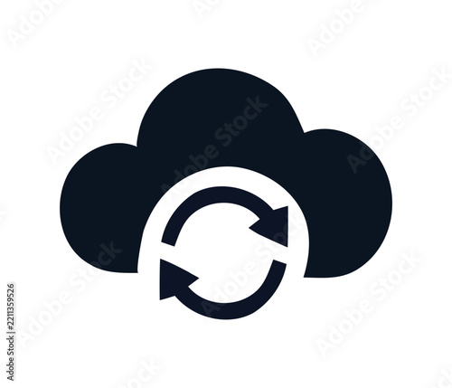 Black cloud icon with refresh arrows for data sync symbol