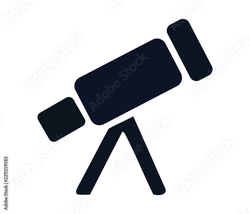 Black telescope icon for astronomy and science
