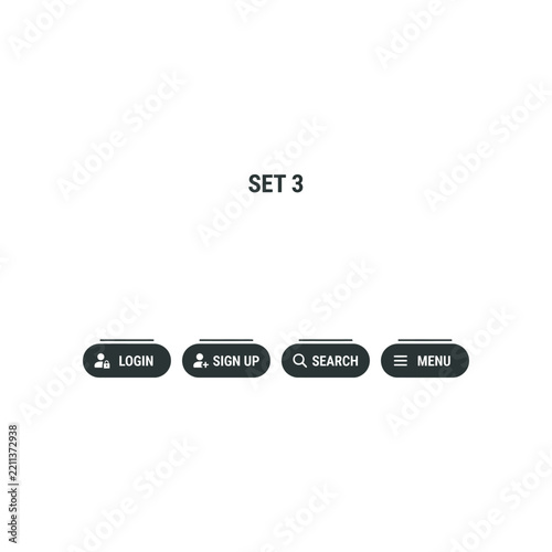 Web Navigation Header Buttons Login Sign Up Search Menu Line Art Set