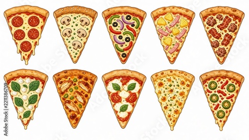 Collection of Pizza Slices Isolated on White Background