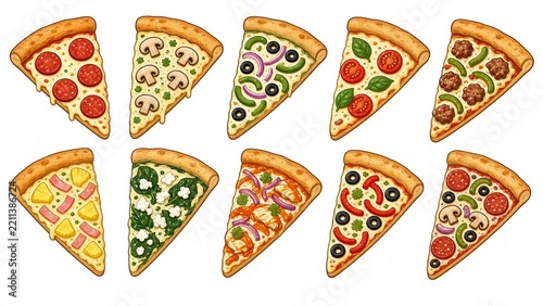 Collection of Pizza Slices Isolated on White Background