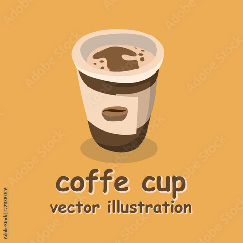 Disposable paper coffee cup with lid in modern flat minimalist style