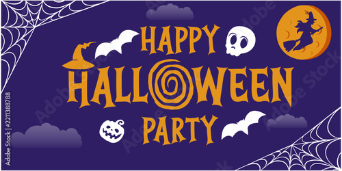 Halloween Night Party with Creepy Characters, Pumpkins and Haunted Decorations