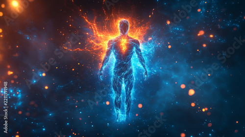 Futuristic Human Energy Body with Glowing Neural Pathways
