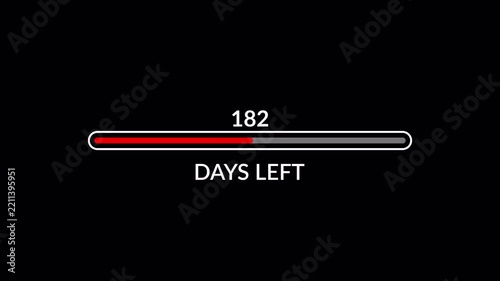 Animated 365 Day Countdown Progress line bar animation in 4k animation with alpha channel 365 Days Remaining Timer Animated on transparent background 1 year countdown timer animation