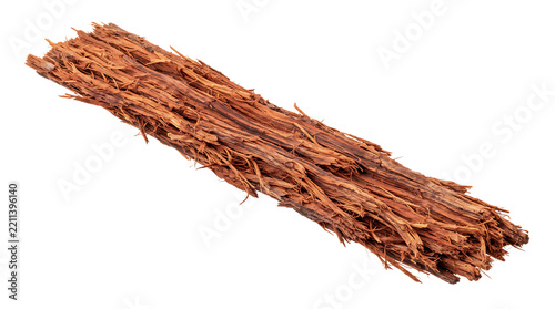 A single piece of raw fibrous tree bark with a rough texture , isolated on transparent background png .