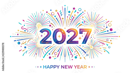 New year greeting concept illustration with colorful elements for creative decoration and seasonal celebration isolated background