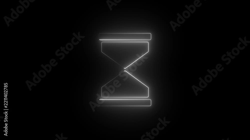 Neon animation of an hourglass icon on a black background. Perfect for motion graphics, apps, time management, and tech presentations concept.