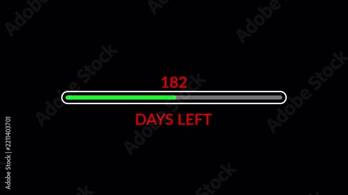 Animated 365 Day Countdown Progress line bar animation in 4k animation with alpha channel 365 Days Remaining Timer Animated on transparent background 1 year countdown timer animation
