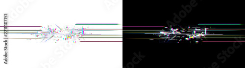 Glitch effect with distorted RGB pixel lines available in PNG, Transparent and Black Background Versions for designs