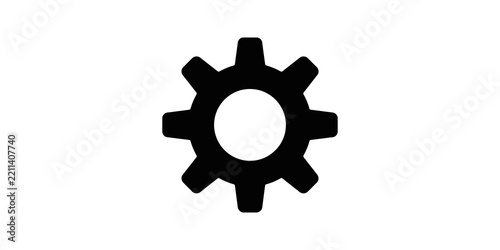 Black gear icon representing system settings on transparent grid style.