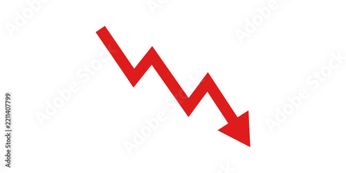 Red decreasing financial arrow symbol indicating economic crisis and loss.