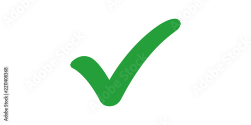 Green check mark flat icon isolated on transparent grid graphic background.