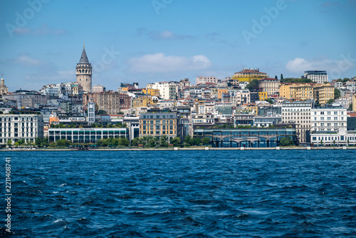 Istanbul cityscape and historic galata tower standing prominently above the diverse architecture along the bosphorus strait