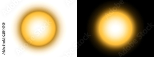 Golden sun glow with soft warm radial light gradient available in PNG, Transparent and Black Background Versions for designs