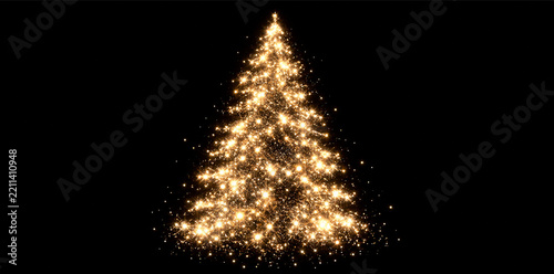 Golden glowing sparkle Christmas tree PNG overlay with radiant glitter lights