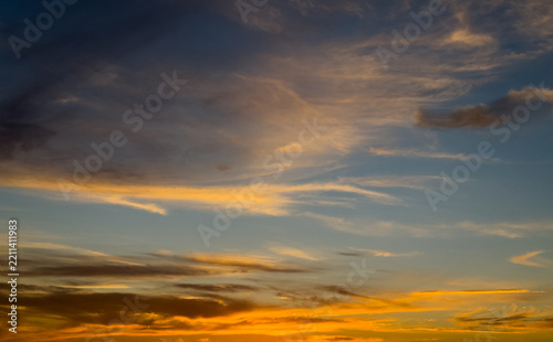 Beautiful pastel sunset sky with soft pink and purple clouds. Romantic evening sky texture during twilight, serene nature background with copy space