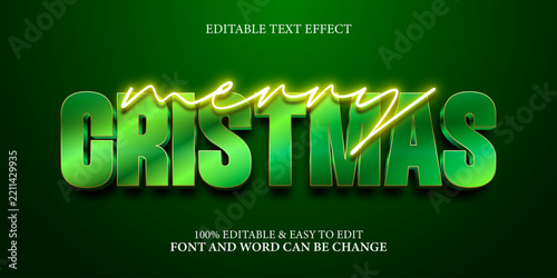 Merry Christmas text effect with neon and 3d bold editable style
