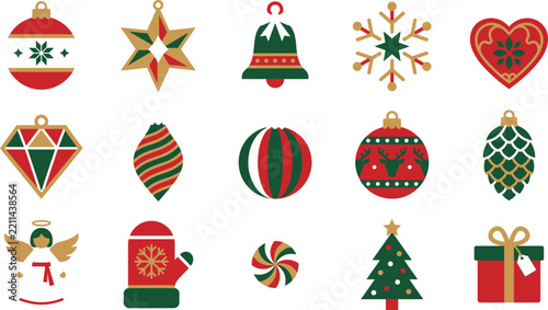 Christmas ornaments set with festive holiday icons for seasonal design