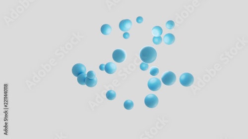 3D Abstract Blue Spheres Levitating and Floating on Light Grey Background, Seamless looping