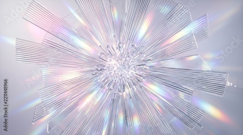 Abstract Crystal Starburst Flower Render with Rainbow Prism Refraction