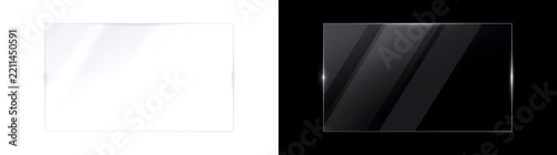 Glass plate with bold diagonal light streaks and shiny edge glints for product showcases in PNG, Transparent and Black Background Versions