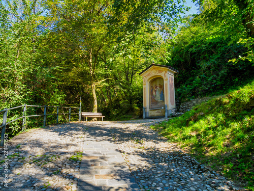 Road to the historic church known as Madonna della Pace alla Rocchetta at Airuno, Lecco province, Italy