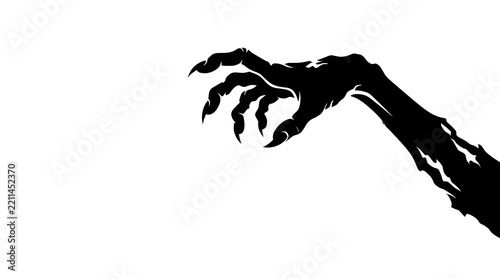 This chilling stark black silhouette of a clawing hand evokes the unsettling spirit of halloween perfectly suited for creating spooky overlays and ghostly effects in