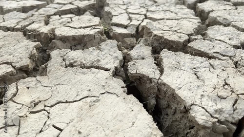 Close Up Deep Fractures on Dry Clay Ground Surface in Summer