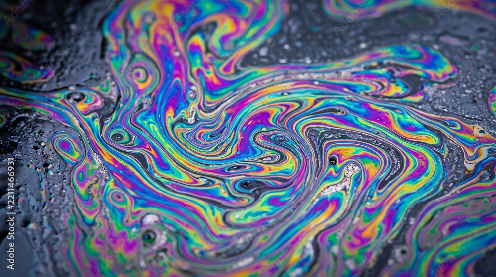Obraz premium Vibrant Iridescent Liquid Marbling Texture with Psychedelic Oil Slick Swirls