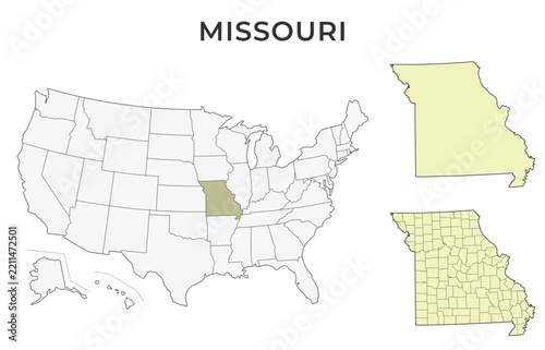 Missouri locator map with counties on a USA map