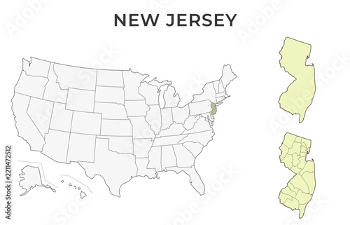 New Jersey locator map with counties on a USA map