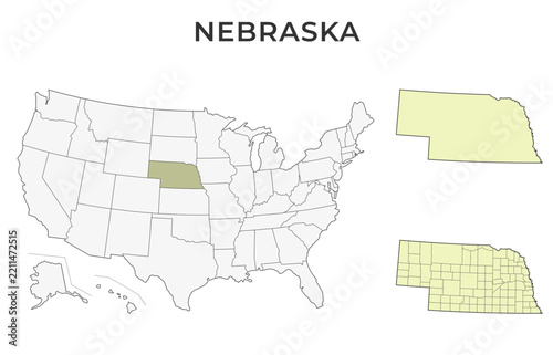 Nebraska locator map with counties on a USA map