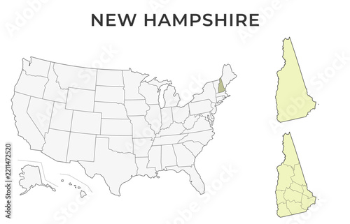 New Hampshire locator map with counties on a USA map