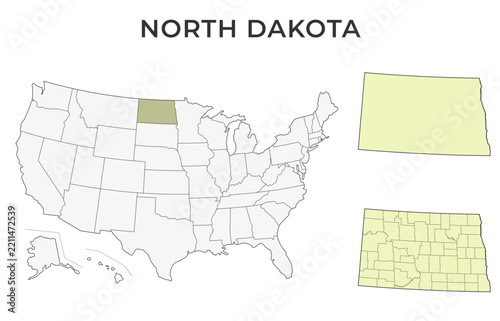 North Dakota locator map with counties on a USA map
