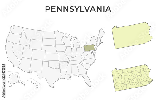 Pennsylvania locator map with counties on a USA map