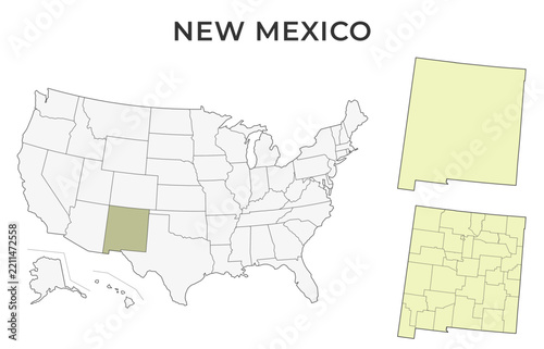 New Mexico locator map with counties on a USA map
