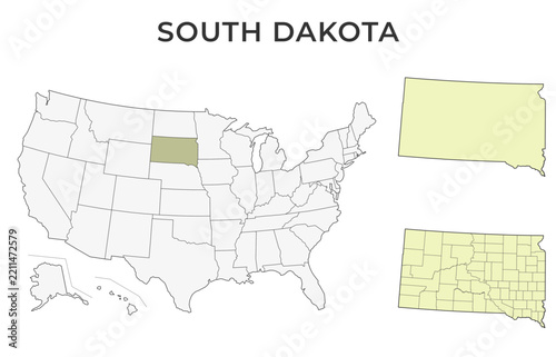 South Dakota locator map with counties on a USA map