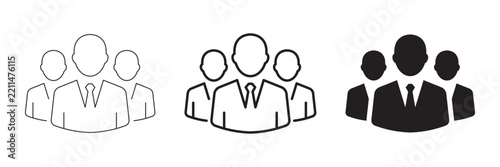 Set of three team icons in thin line and solid style