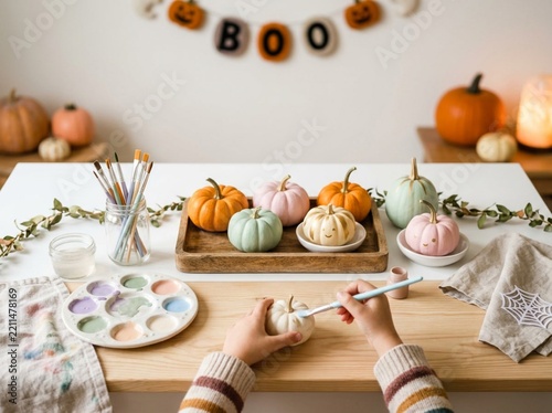 Hands Painting Pastel Decorative Pumpkins for Halloween DIY