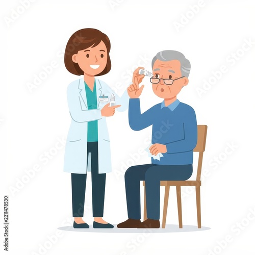 Doctor applying eye drops to elderly patient
