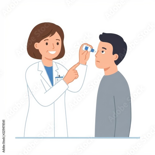 Doctor applying eye drops to patient