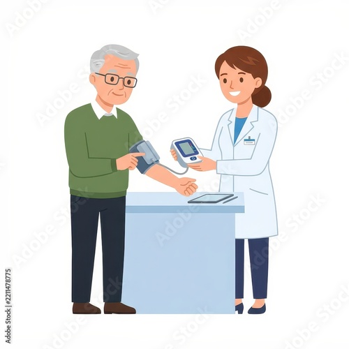 Doctor checking blood pressure of senior man