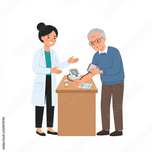 Doctor checking blood pressure of senior man