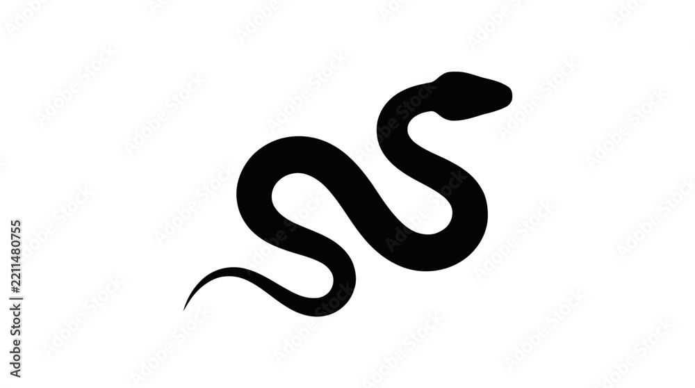 Fototapeta premium Black snake silhouette icon isolated on white background vector illustration