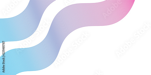 Abstract blue to pink gradient wavy parallel lines wave design element isolated on white background for presentation banner template