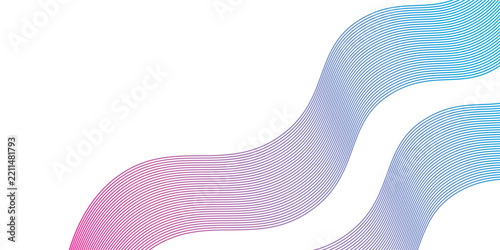 Abstract blue to pink gradient wavy parallel lines wave design element isolated on white background for presentation banner template